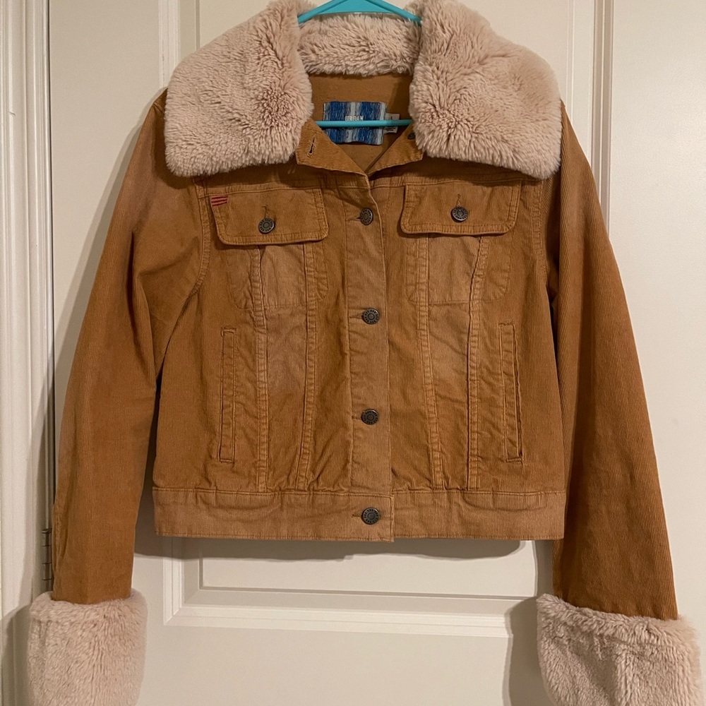 Urban Outfitters Tan Trucker Jacket with Faux Fur Trim
